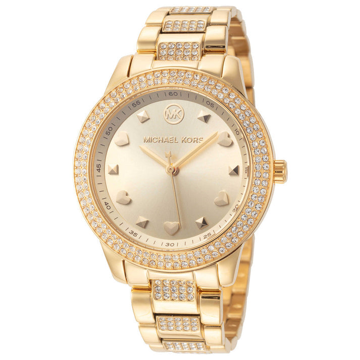 Side profile of Michael Kors Tibby MK1071 gold-tone stainless steel bracelet watch