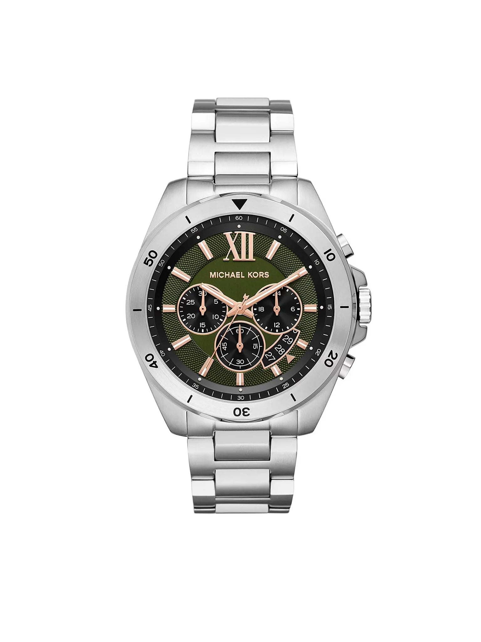 Michael Kors Brecken MK8984 men's green dial silver stainless steel watch front view