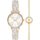 Michael Kors Pyper Gift Set MK1037 women's white sunray dial signature-print strap watch front view
