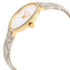 Side profile of Michael Kors Pyper MK1037 gold-tone watch with signature-print PVC strap