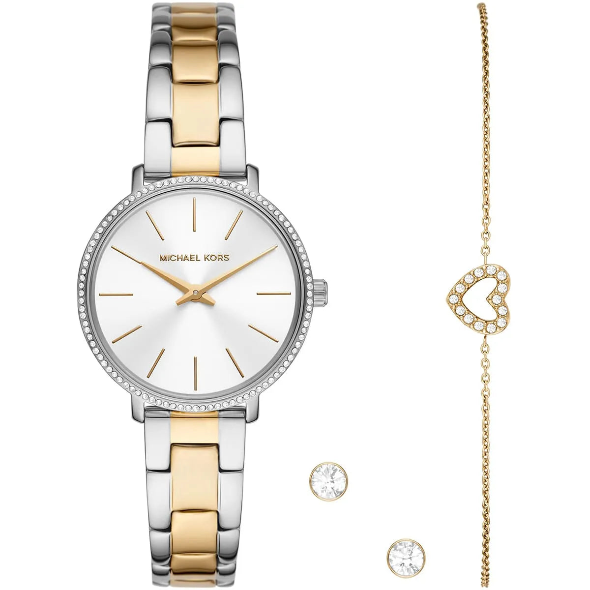 Michael Kors Mini Pyper Gift Set MK1041 women's white sunray dial two-tone stainless steel watch front view
