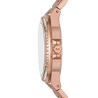 Side profile of Michael Kors Lennox MK1063 rose gold-tone stainless steel bracelet watch