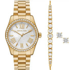 Side profile of Michael Kors Lexington MK1079SET gold-tone stainless steel bracelet watch