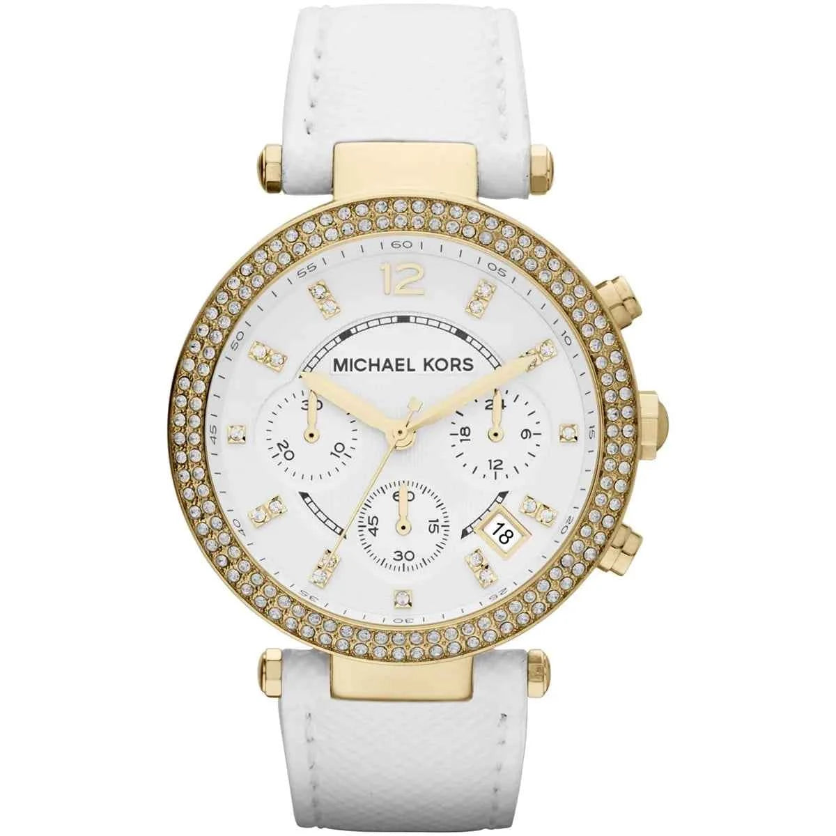 Michael Kors Parker MK2290 Women's White Dial White Leather Chronograph Watch