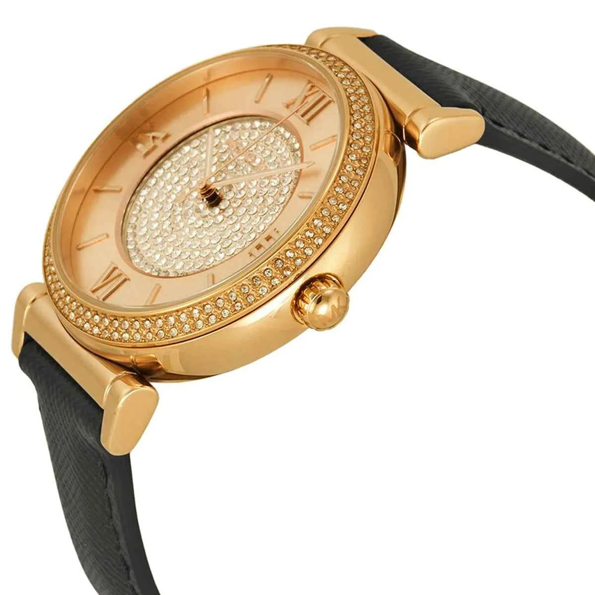 Michael Kors Catlin MK2376 Women's Rose Gold Dial Black Leather Watch