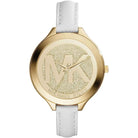 Michael Kors Runway Slim MK2389 Women's Gold Dial White Leather Watch