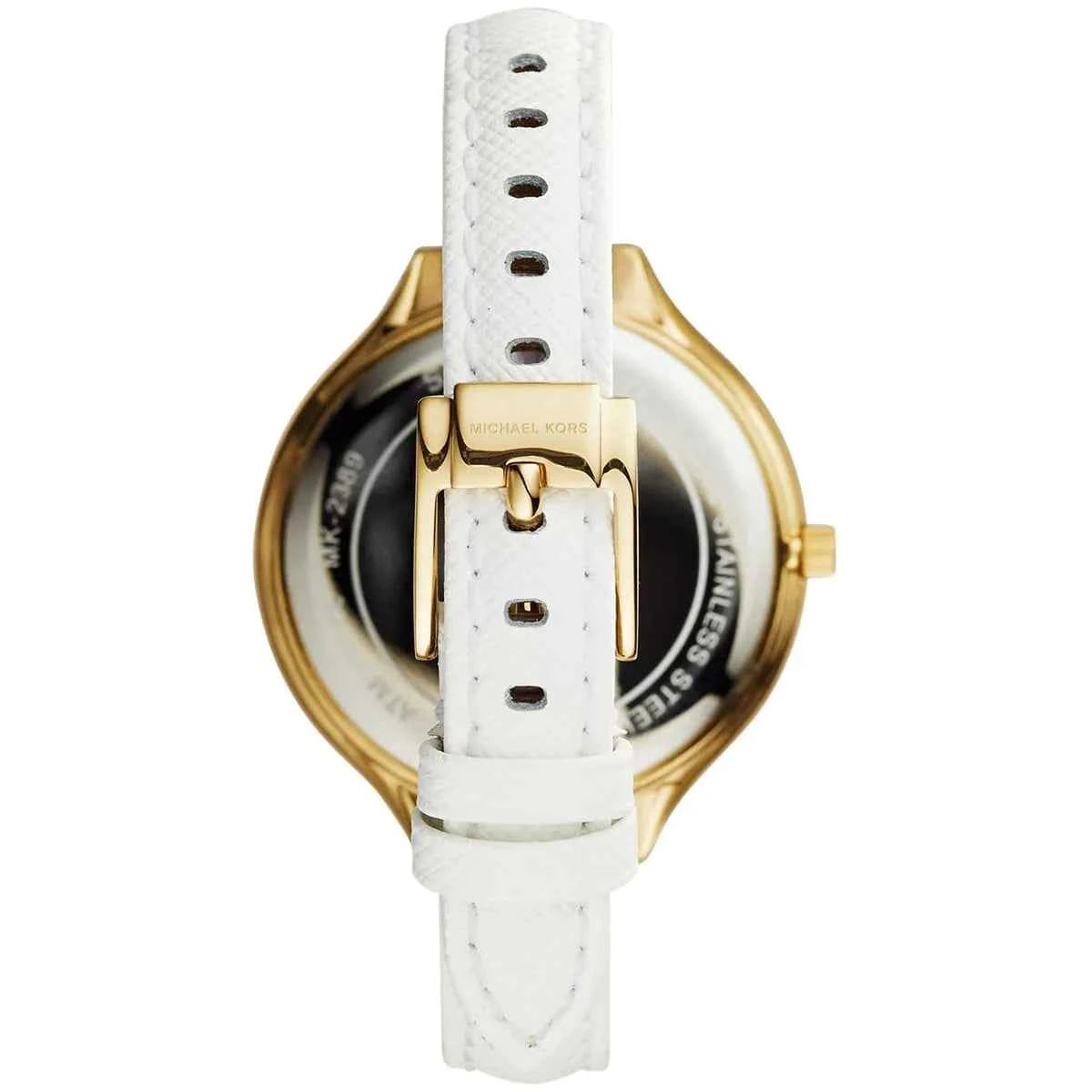 Michael Kors Runway Slim MK2389 Women's Gold Dial White Leather Watch