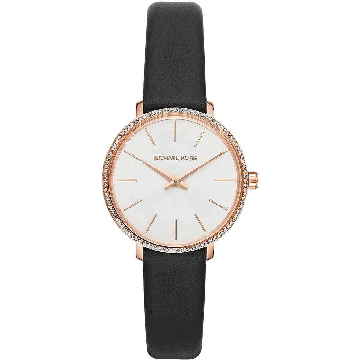 Michael Kors Pyper MK2835 Women's White Dial Black Leather Watch