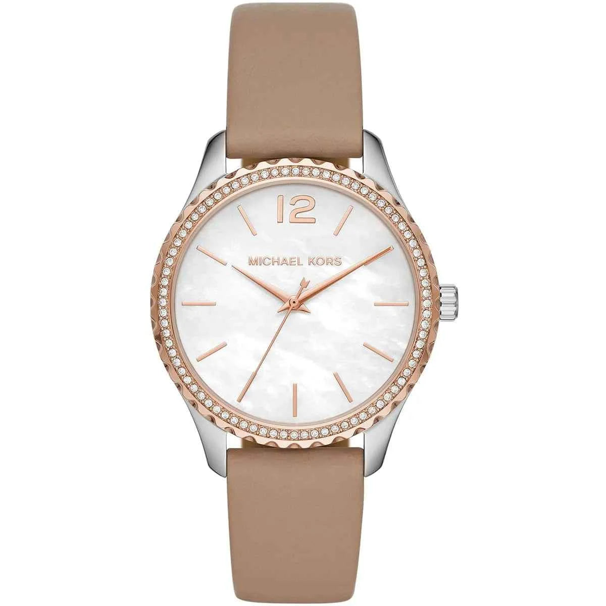 Michael Kors Layton MK2910 Women's Mother of Pearl Dial Beige Leather Watch