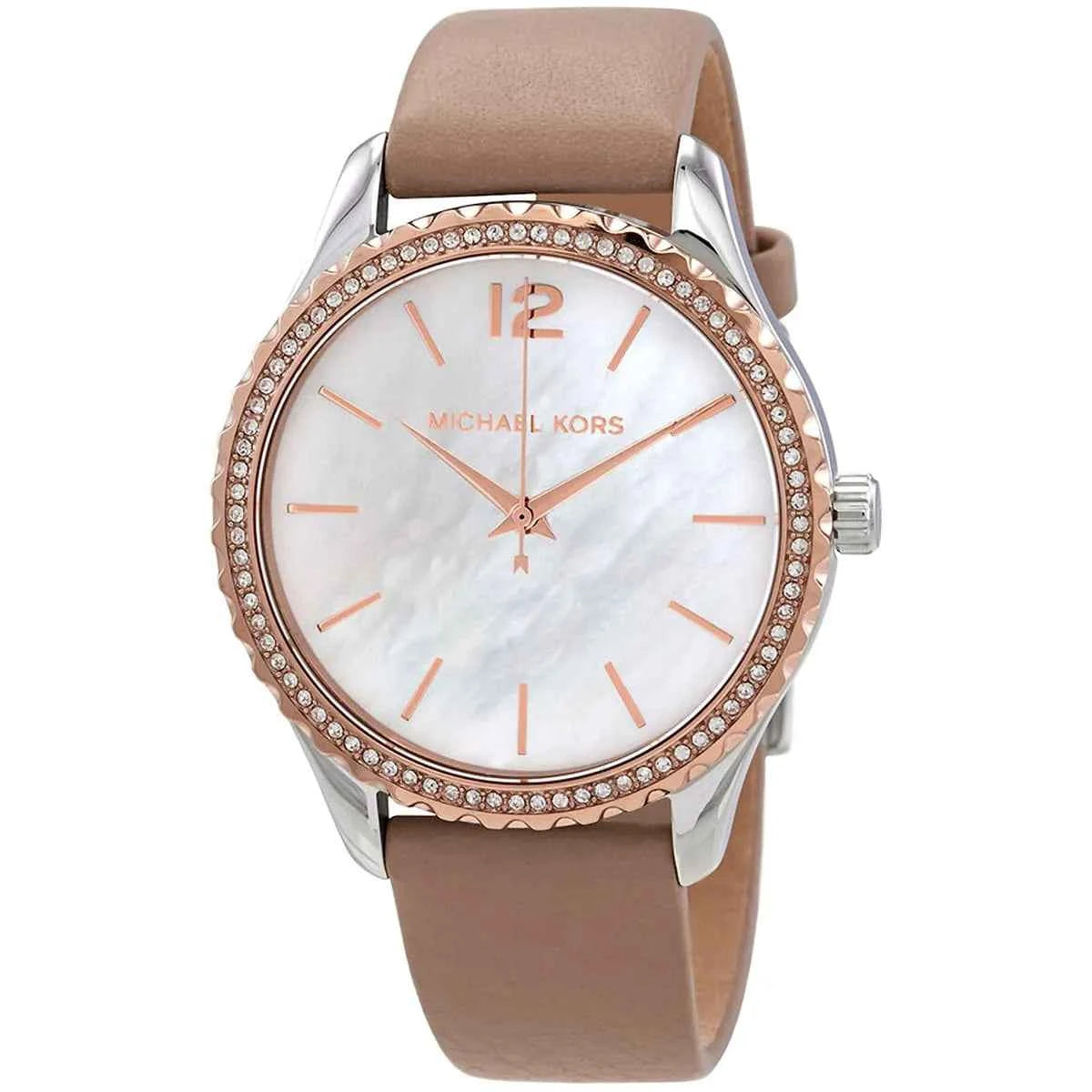 Michael Kors Layton MK2910 Women's Mother of Pearl Dial Beige Leather Watch