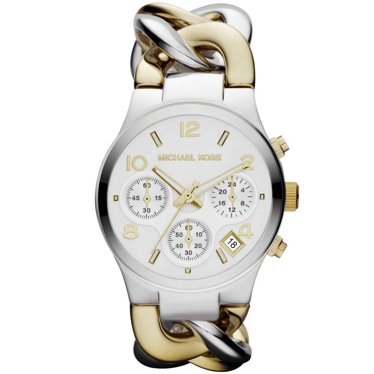 Michael Kors Runway MK3199 Women's White Dial Two-Tone Chronograph Stainless Steel Watch