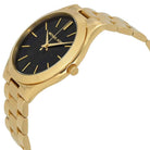 Close-up view of Michael Kors MK3478 black analog dial with minimalist markers