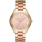 Michael Kors Runway Slim MK3493 women's pink dial pink and gold stainless steel watch front view