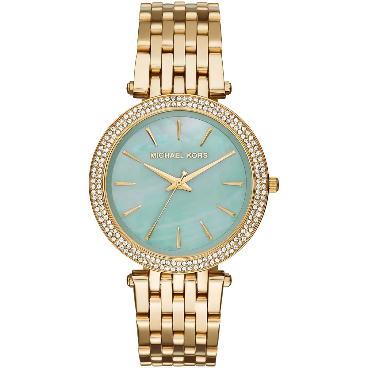 Michael Kors Darci MK3498 women's blue dial gold stainless steel watch front view