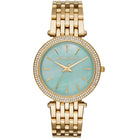 Michael Kors Darci MK3498 women's blue dial gold stainless steel watch front view