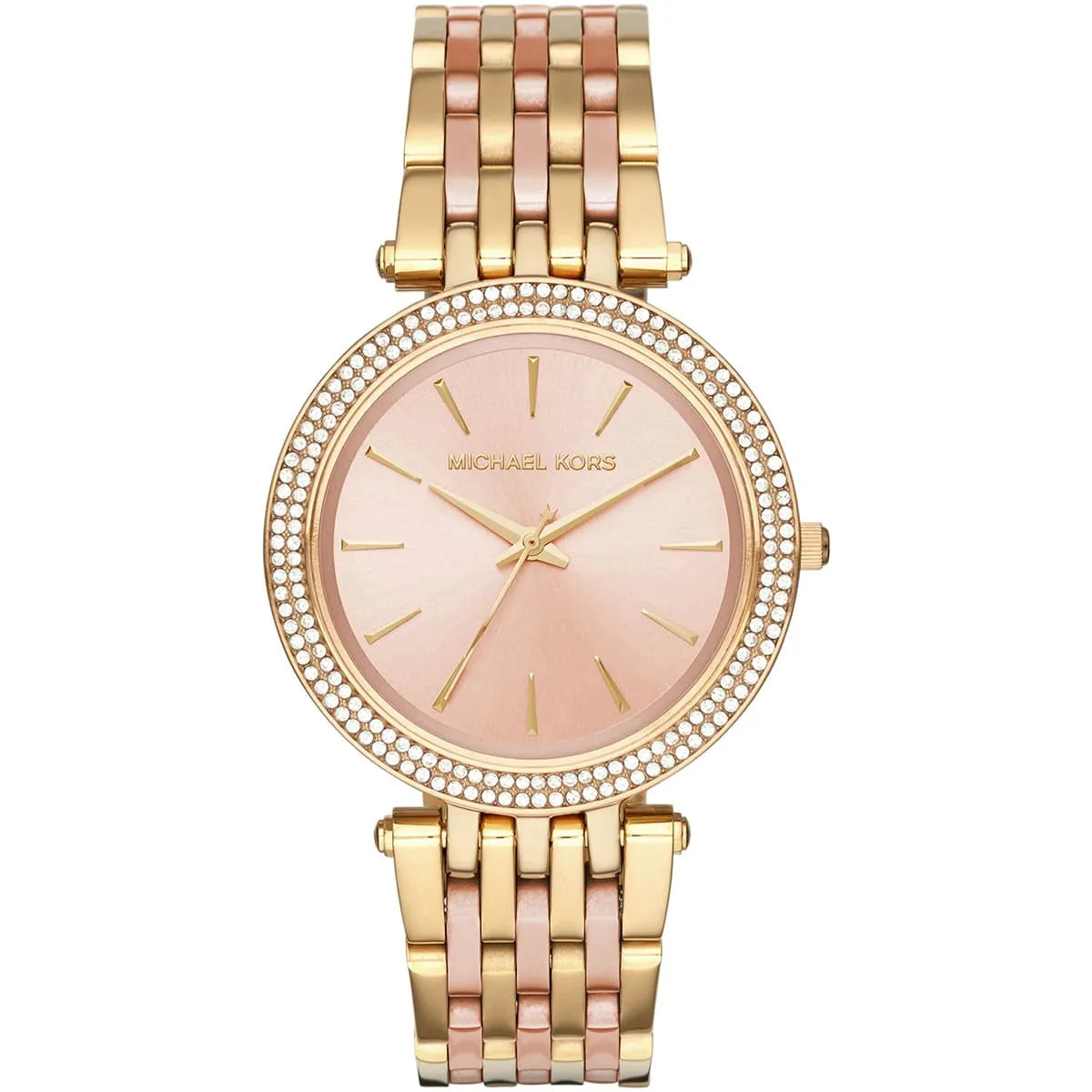 Michael Kors Darci MK3507 women's pink dial gold stainless steel watch front view