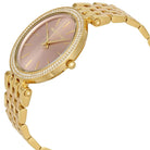Close-up view of Michael Kors MK3507 pink analog dial with elegant markers