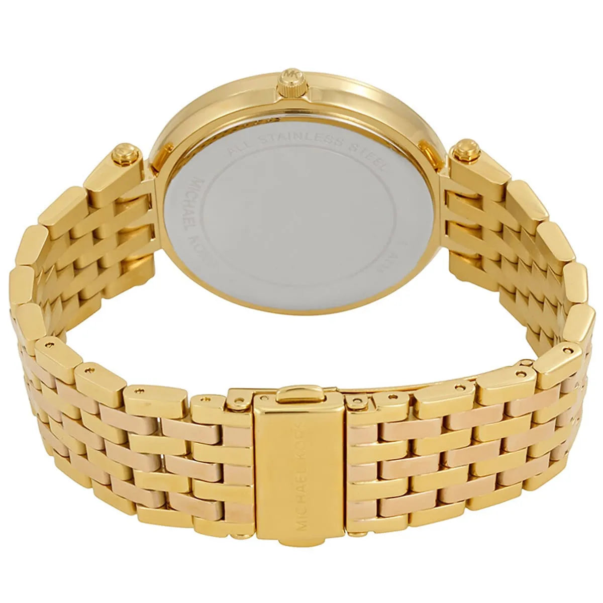 Back view of Michael Kors MK3507 quartz watch with gold stainless steel case