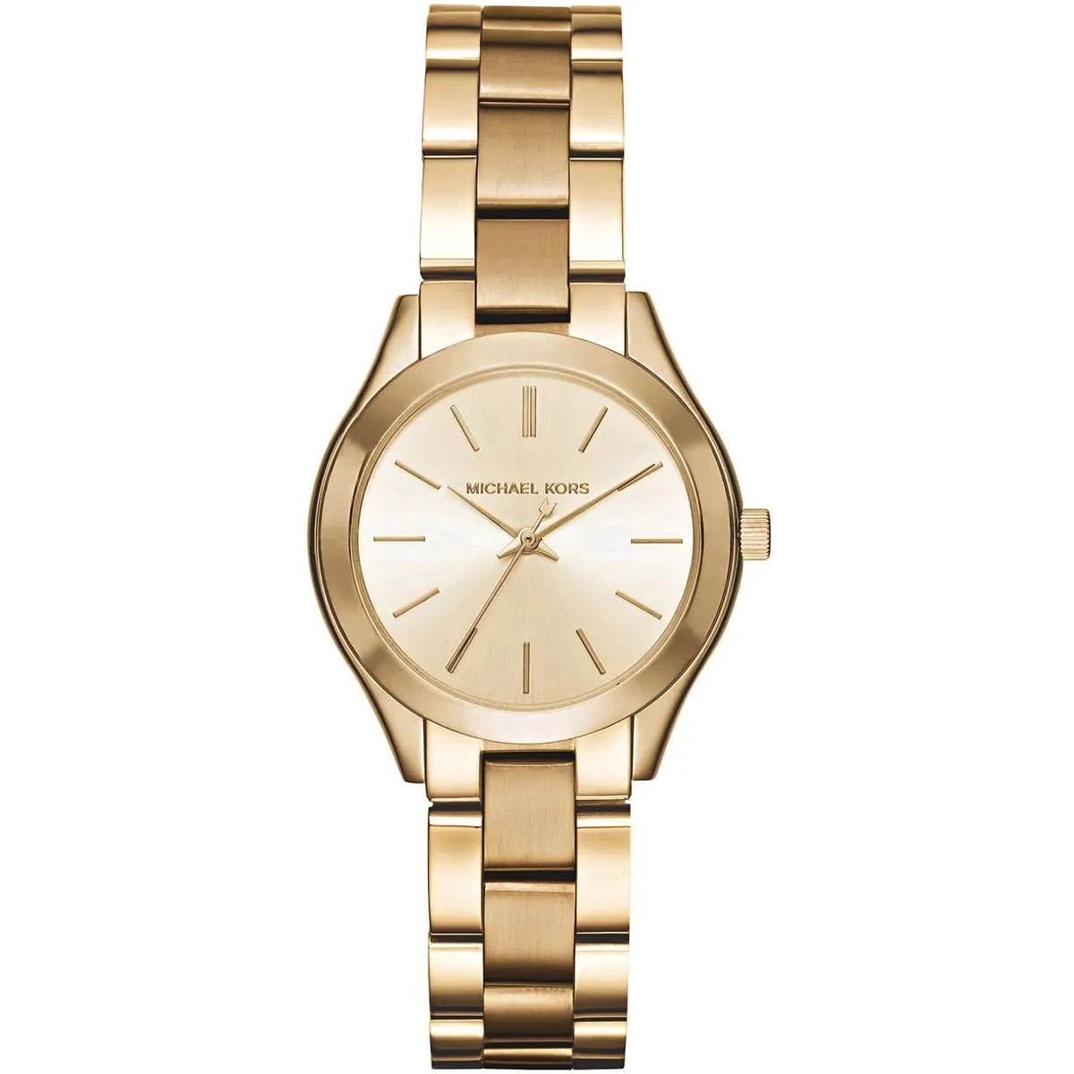 Michael Kors Runway Slim Mini MK3512 women's gold dial gold stainless steel watch front view