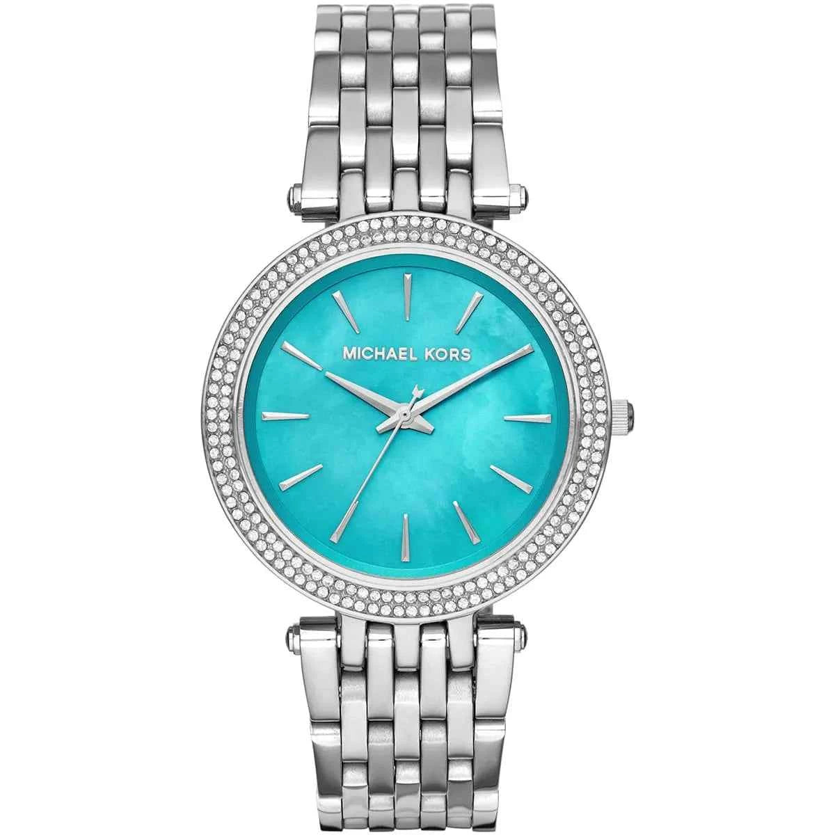 Michael Kors Darci MK3515 women's blue dial silver stainless steel watch front view