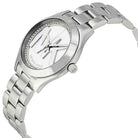 Close-up view of Michael Kors MK3548 silver analog dial with minimalist markers