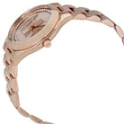 Close-up view of Michael Kors MK3549 rose gold analog dial with minimalist markers