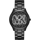 Michael Kors Runway Slim MK3589 women's black dial black stainless steel watch front view