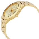 Close-up view of Michael Kors MK3590 gold analog dial with minimalist markers
