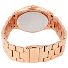 Back view of Michael Kors MK3591 quartz watch with rose gold stainless steel case
