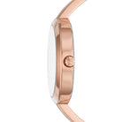 Side view of Michael Kors Blakely MK3631 women's rose gold stainless steel bracelet watch