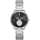 Michael Kors Portia MK3638 women's black dial silver stainless steel watch front view