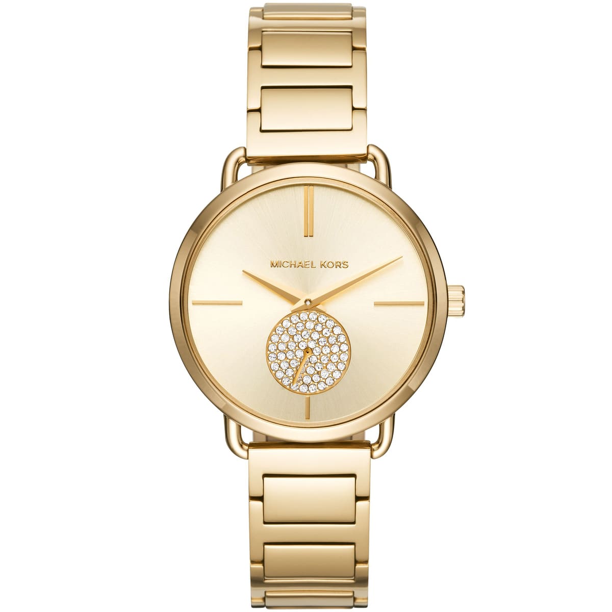 Michael Kors Portia MK3639 women's gold dial gold stainless steel watch front view