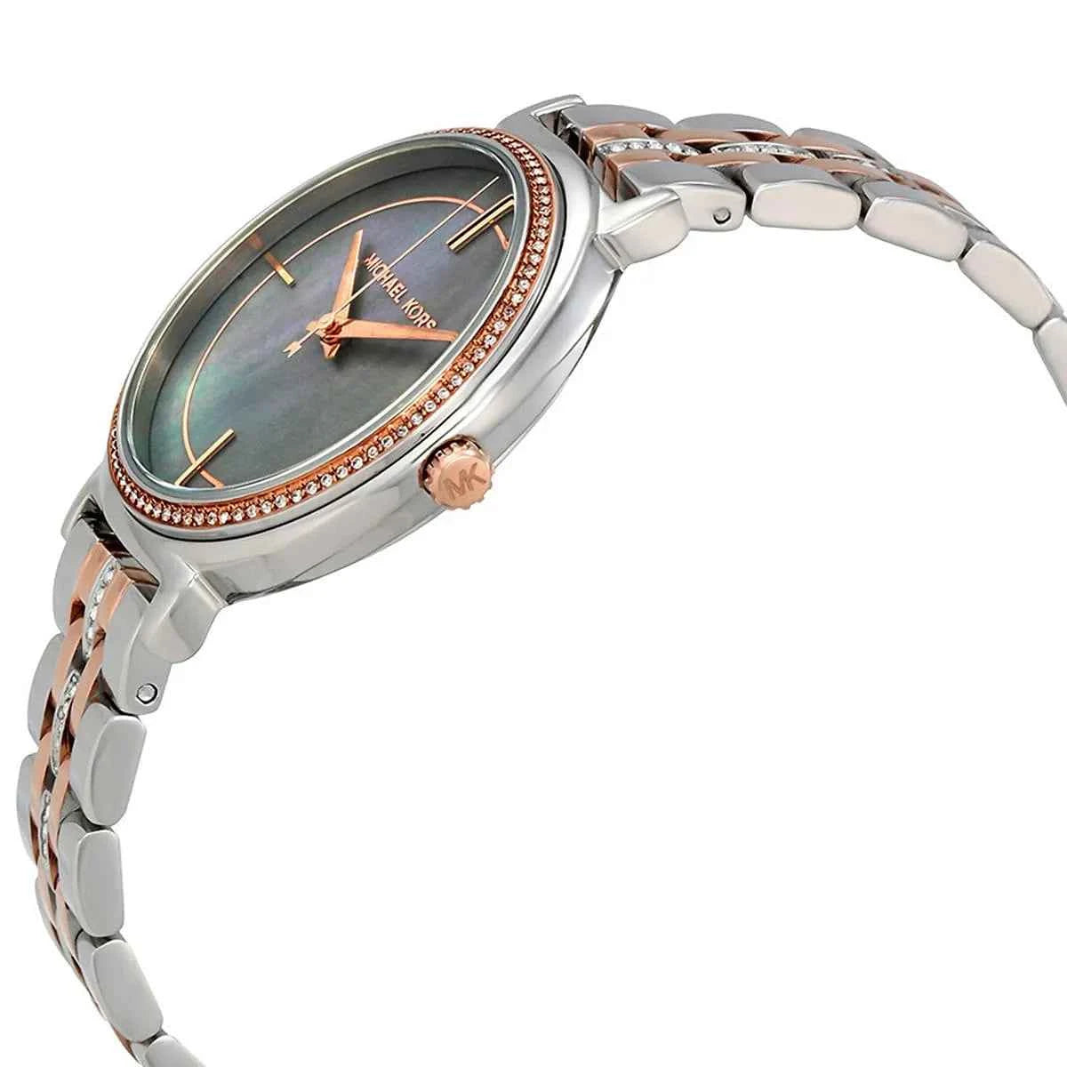 Close-up view of Michael Kors MK3642 gray analog dial with elegant markers