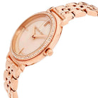 Close-up view of Michael Kors MK3643 rose gold analog dial with elegant hour markers