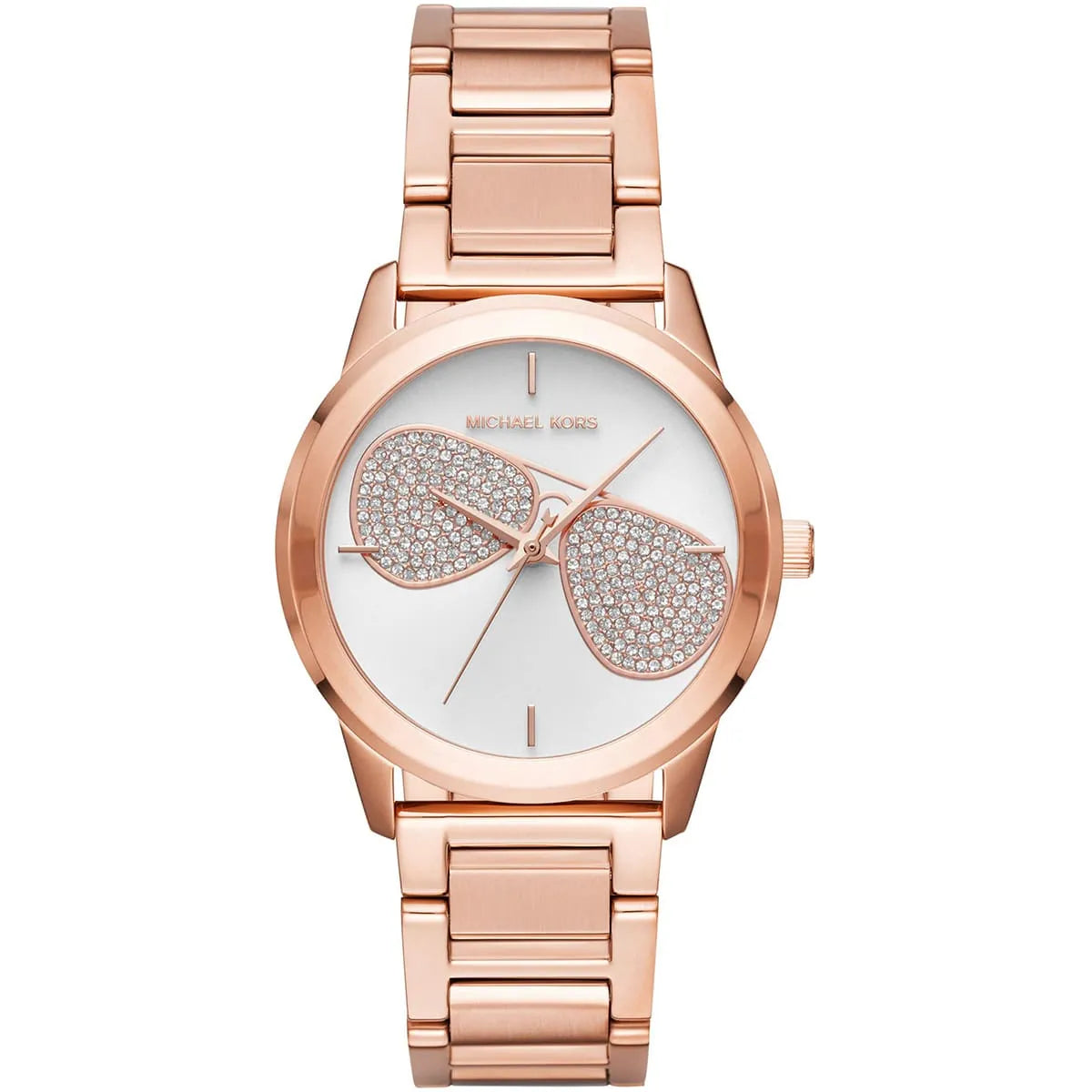 White dial front view of Michael Kors Hartman MK3673 women's rose gold stainless steel watch