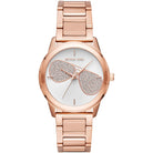 White dial front view of Michael Kors Hartman MK3673 women's rose gold stainless steel watch