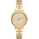 Gold dial front view of Michael Kors Cinthia MK3681 women's stainless steel watch