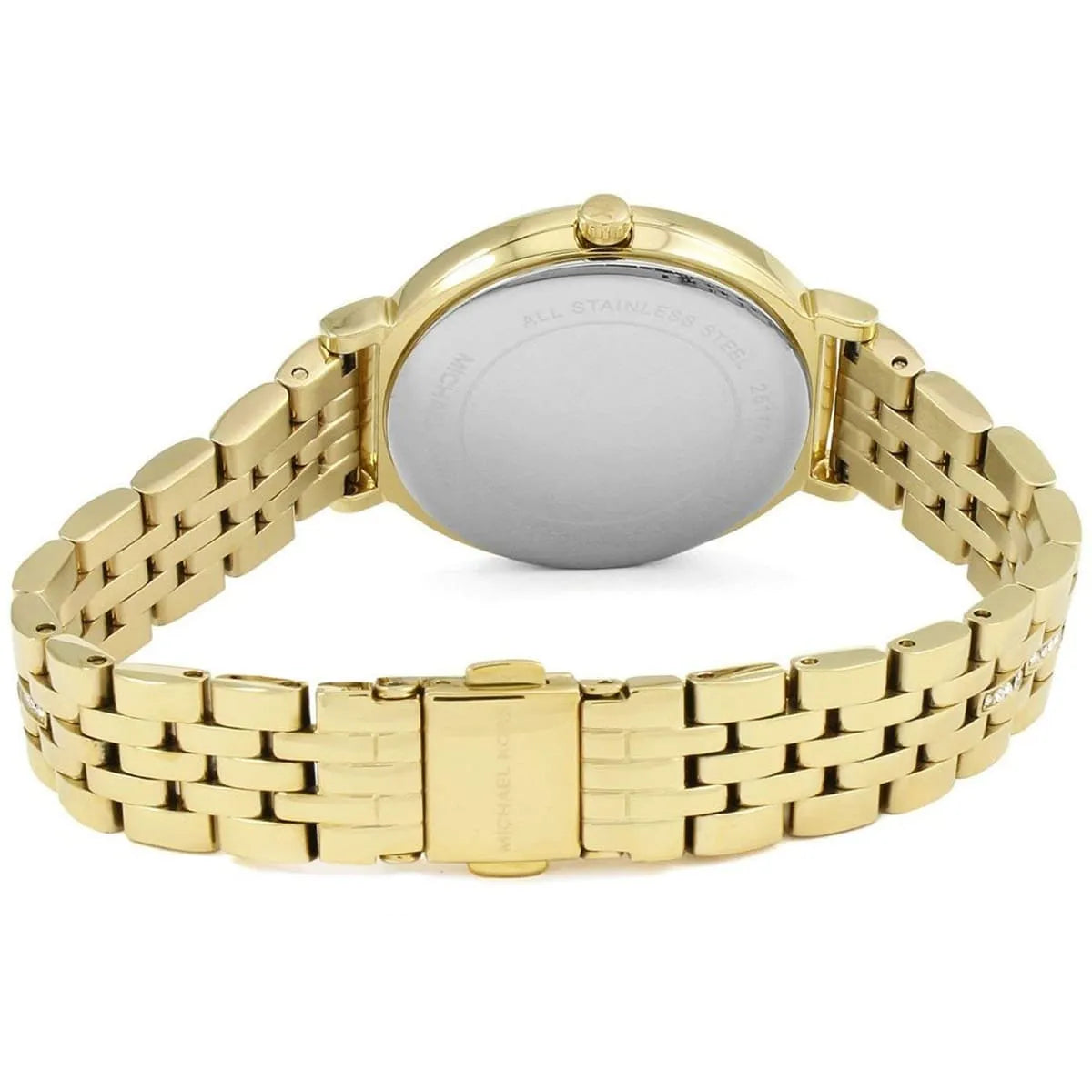 Back view of Michael Kors MK3681 quartz watch with gold stainless steel case