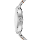Side profile of Michael Kors Portia MK3709 silver and rose gold stainless steel watch