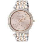 Close-up view of Michael Kors MK3726 rose gold analog dial with elegant hour markers