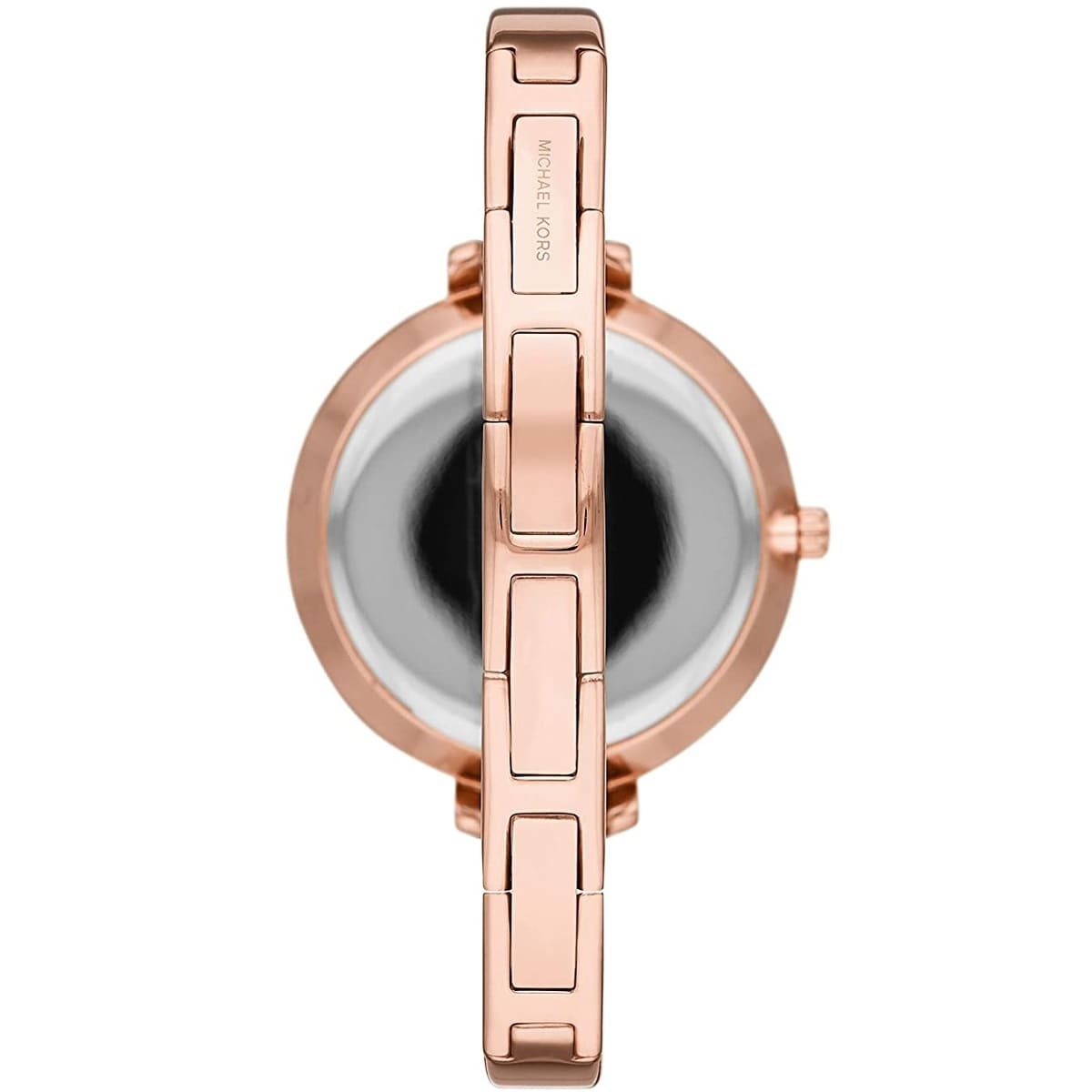Back view of Michael Kors MK3735 quartz watch with rose gold stainless steel case