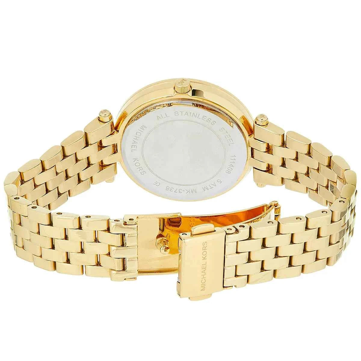 Back view of Michael Kors MK3738 quartz watch with gold stainless steel case