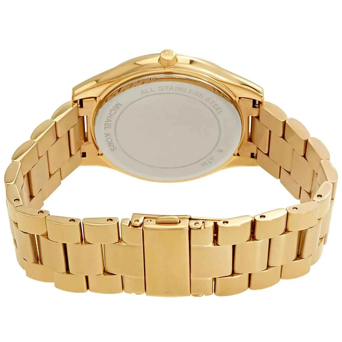 Back view of Michael Kors MK3739 quartz watch with gold stainless steel case