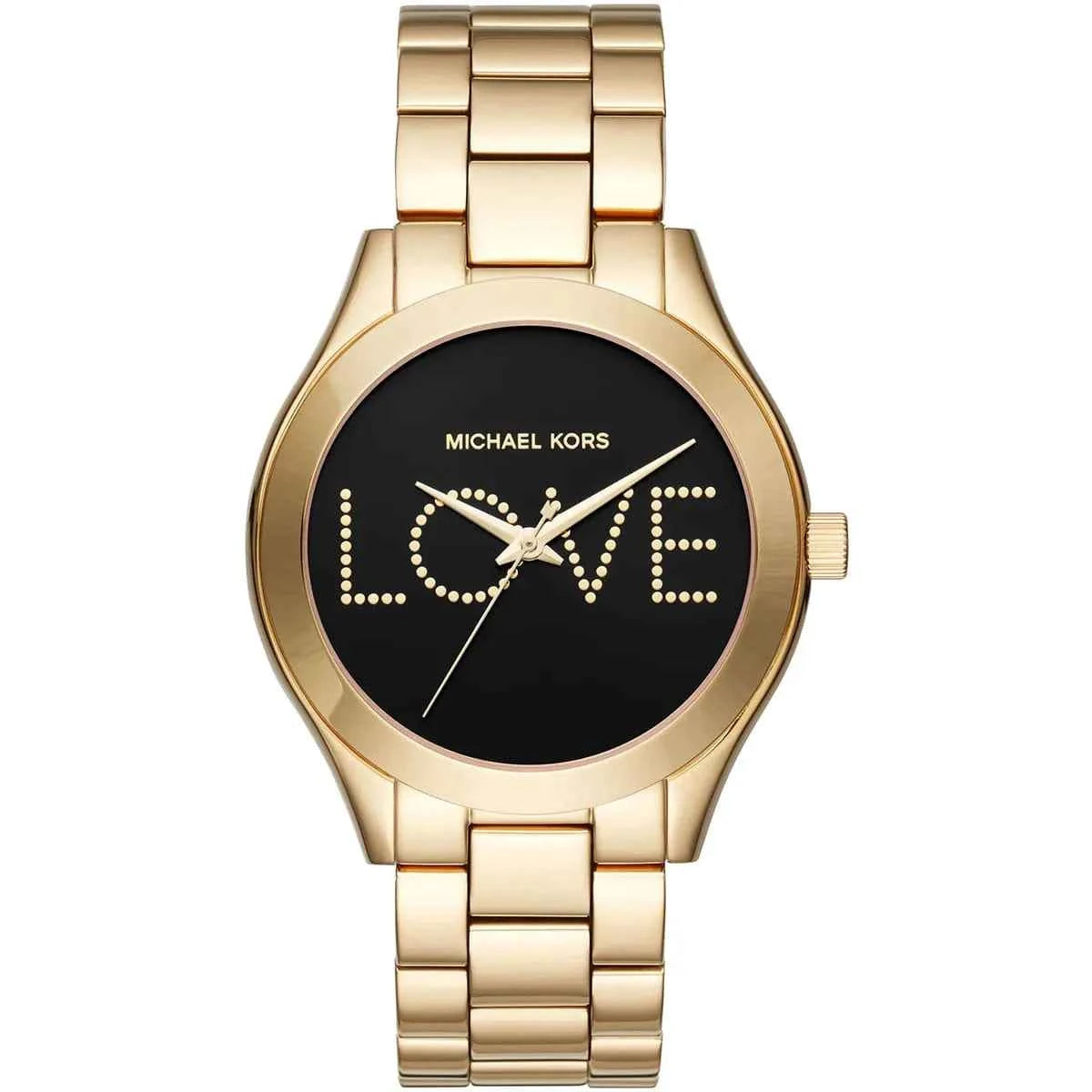 Gold front view of Michael Kors Runway Slim MK3803 women's stainless steel watch