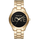 Gold front view of Michael Kors Runway Slim MK3803 women's stainless steel watch