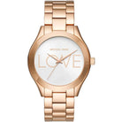 Rose gold front view of Michael Kors Runway Slim MK3804 women's stainless steel watch