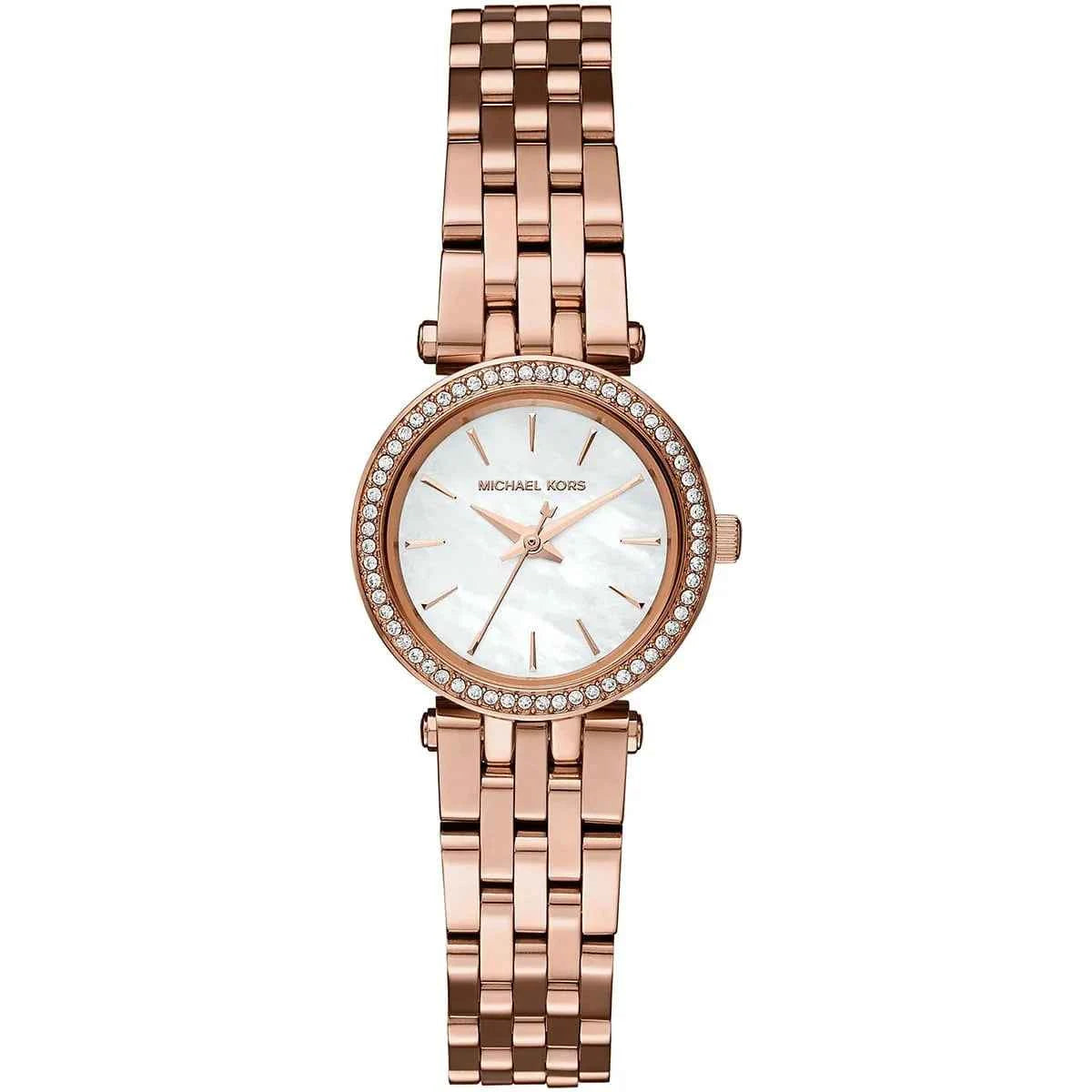 Front view of Michael Kors MK3832 women's rose gold stainless steel watch
