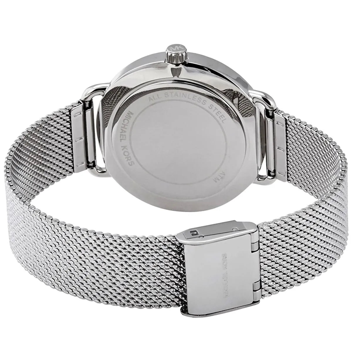 Back view of Michael Kors MK3843 quartz watch with stainless steel case