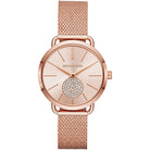 Rose gold front view of Michael Kors Portia MK3845 women's stainless steel watch