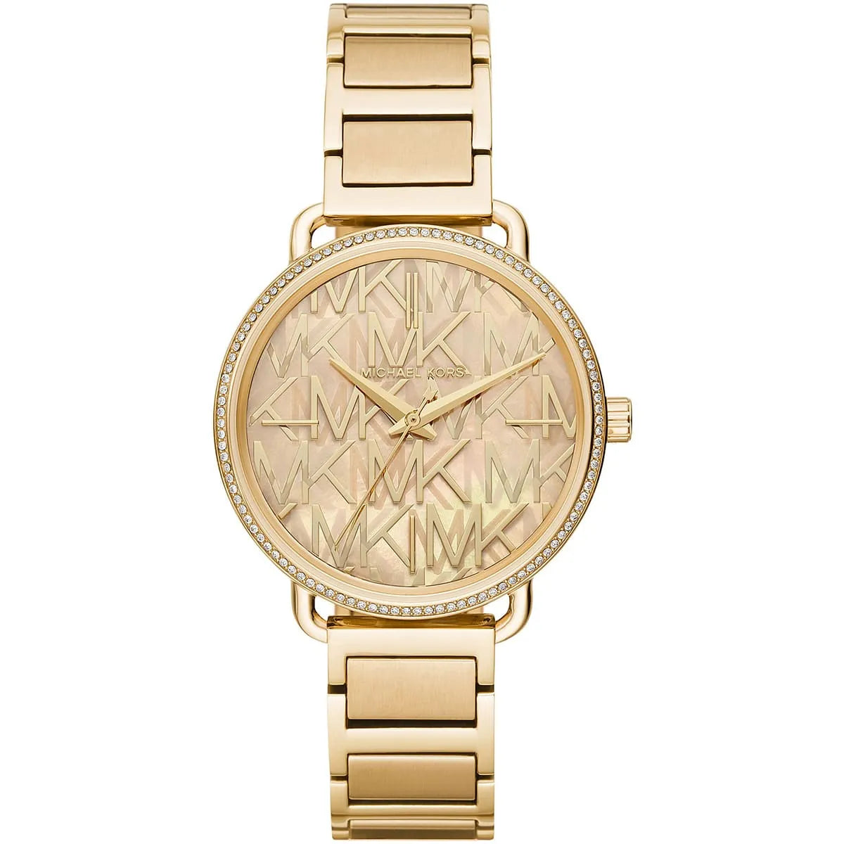 Michael Kors Portia MK3886 women's gold dial gold stainless steel watch front view